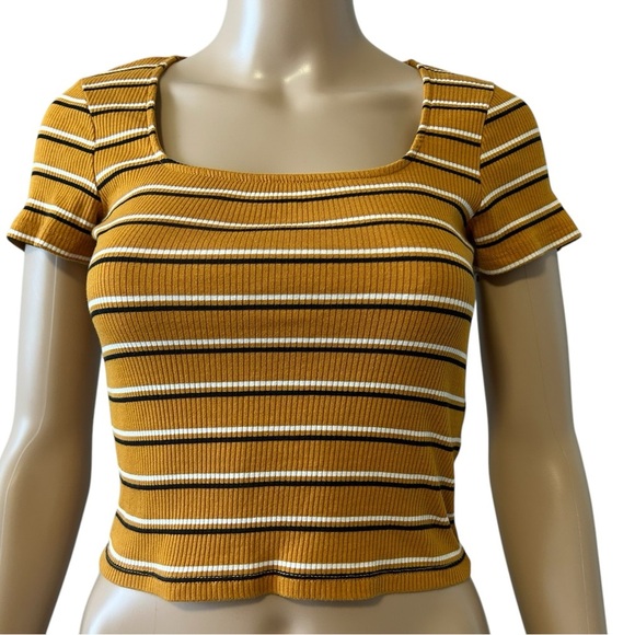Striped Mustard Ribbed Women's Top - Picture 1 of 4